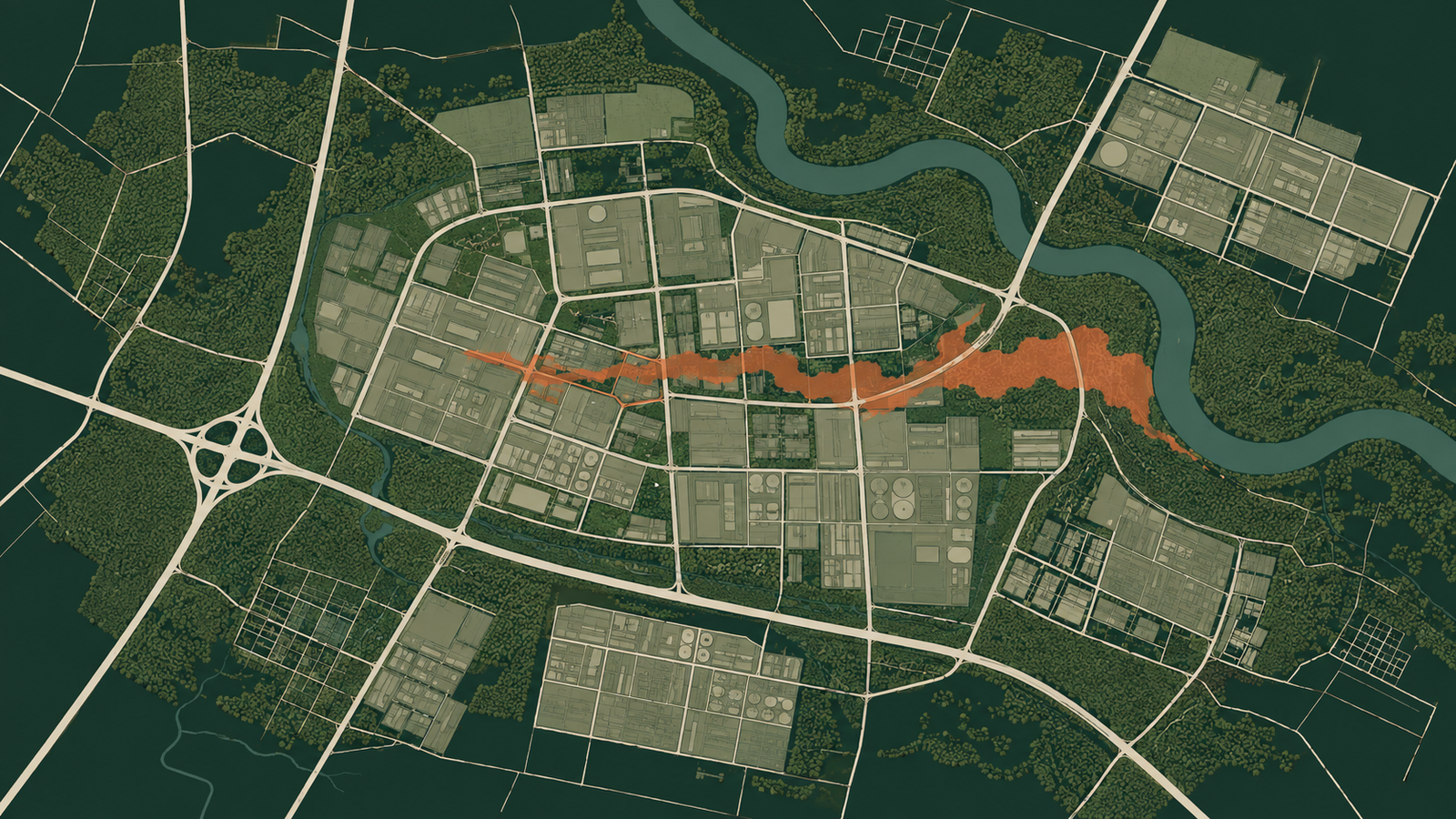 Operational map of an industrial area showing an affected corridor